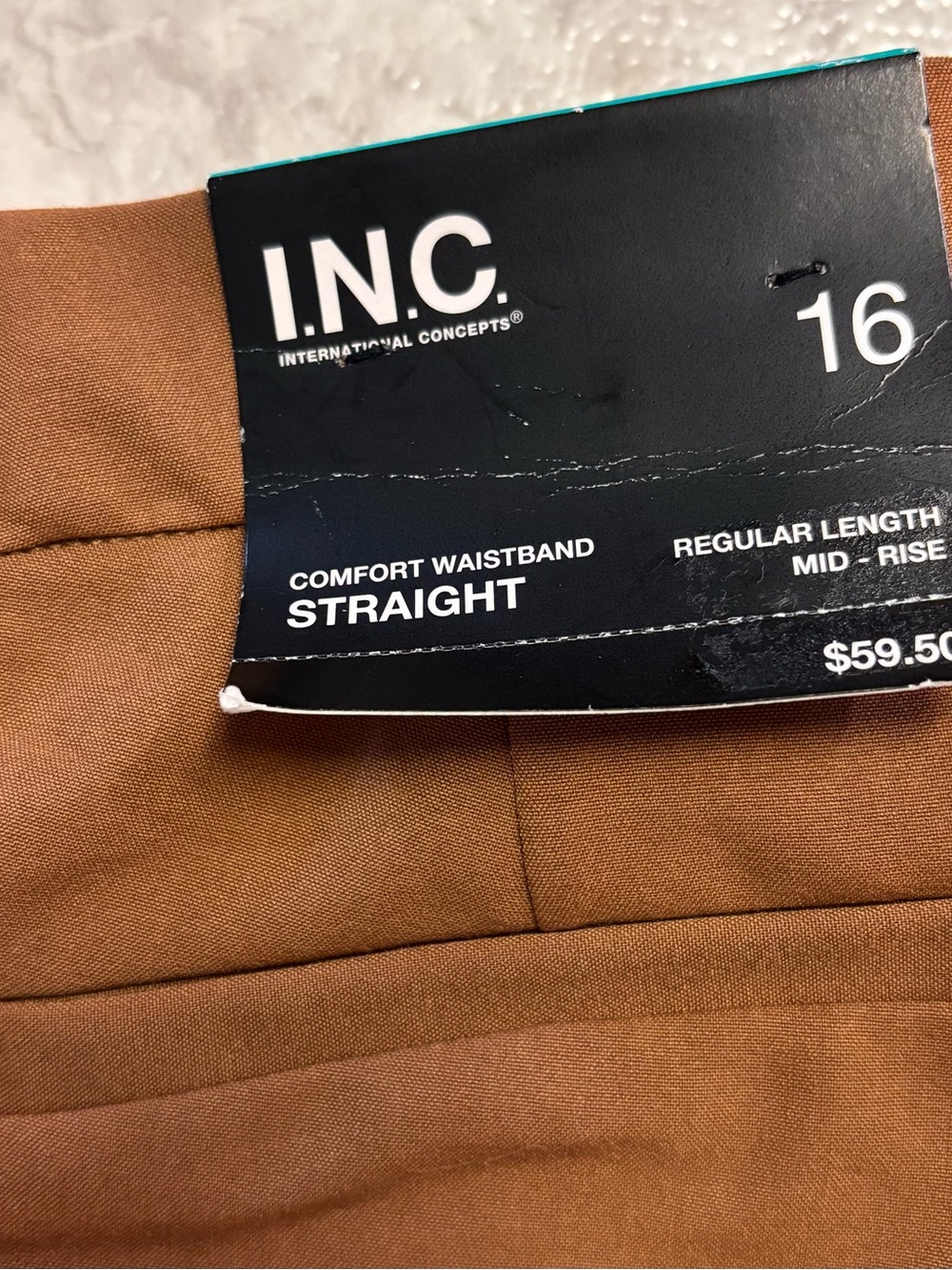 INC International Concepts NWT Brown Mid Rise Straight Trouser Size 16 - Picture 7 of 8
